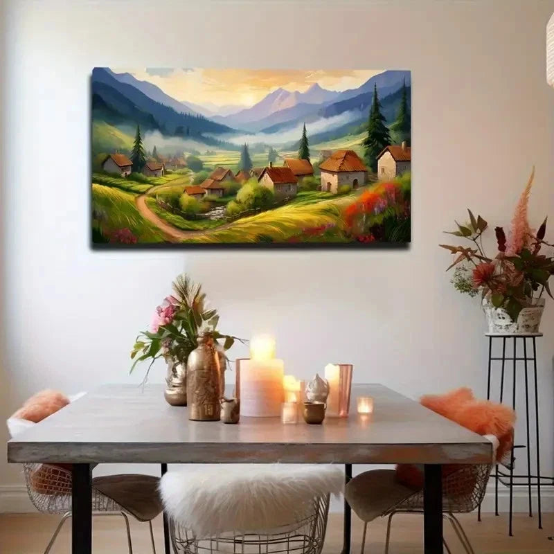 Tranquil Inflatable Village Wall Art Canvas Office Home Room Framed 120x60cm