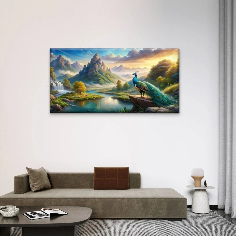 Peacock Rock Middle River Wall Art Canvas Office Home Room Framed 120x60cm