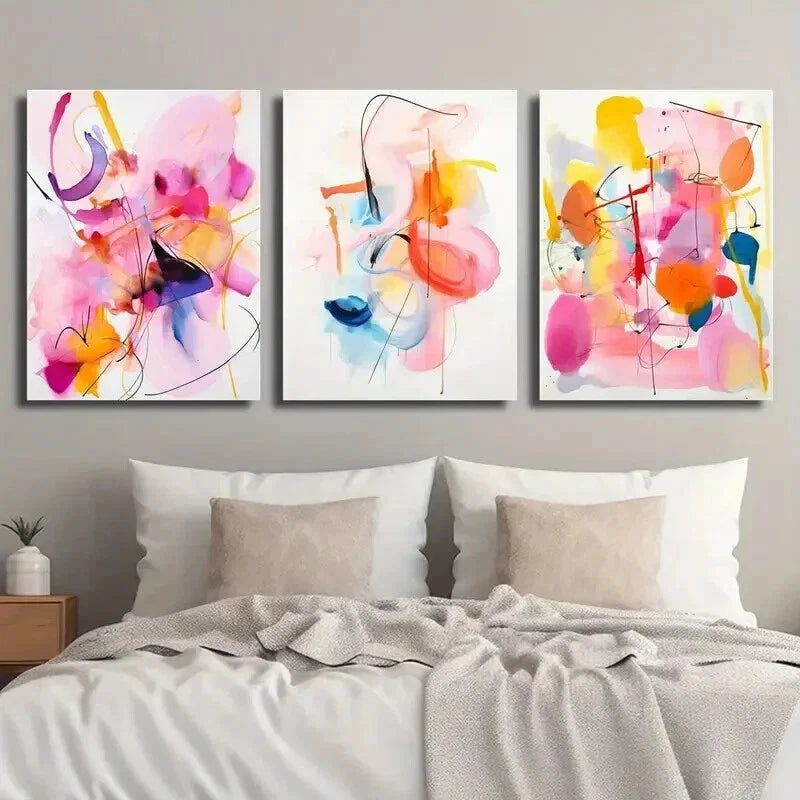 3pcs Modern Colorful Geometric Designs Wall Art Set Canvas Framed 40x60cm - High Quality Print 100% Australian Made Wall Canvas Ready to Hang