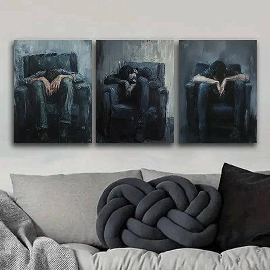 3pcs Decadent Man Trio, Modern Black & White Metal Print Ready to Hang Art