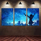 3pcs Anime Girl Holding Up Her Hand City Buildings Metal Print Ready to Hang Art