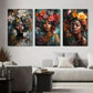 3pcs Vibrant Floral Headdress Portraits Metal Print Ready to Hang Art