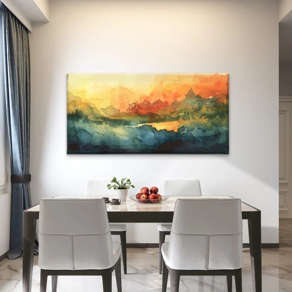Vibrant Abstract Landscape Wall Art Canvas Office Home Room Framed 80x45cm