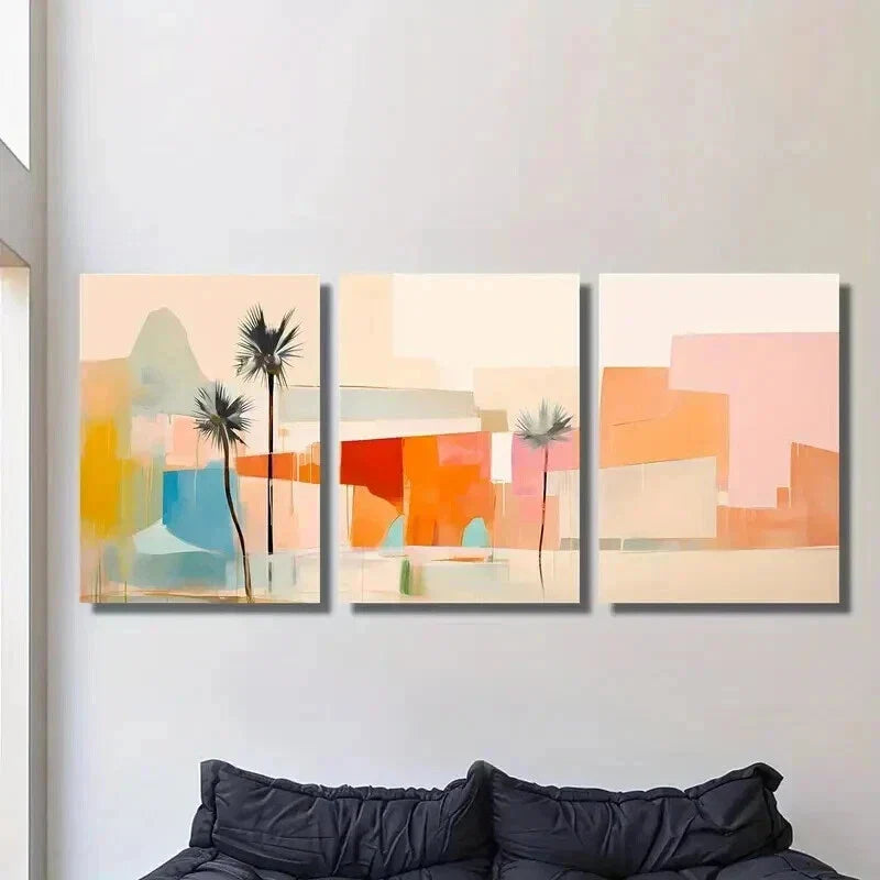 3pcs Abstract Palm Color Desert & Palm Trees Wall Art Set Canvas Framed 40x60cm - High Quality Print 100% Australian Made Wall Canvas Ready to Hang