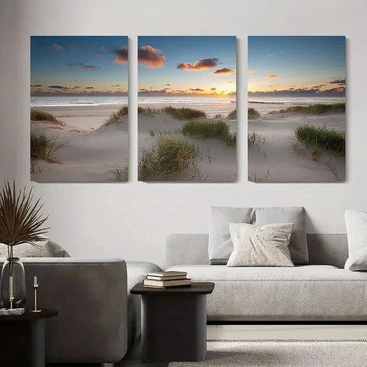 3pcs Beautiful Sunset Beach Serene Ocean Metal Print Ready to Hang Art