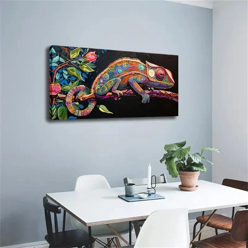 Chameleons On Tree Branches Wall Art Canvas Office Home Room Framed 120x60cm