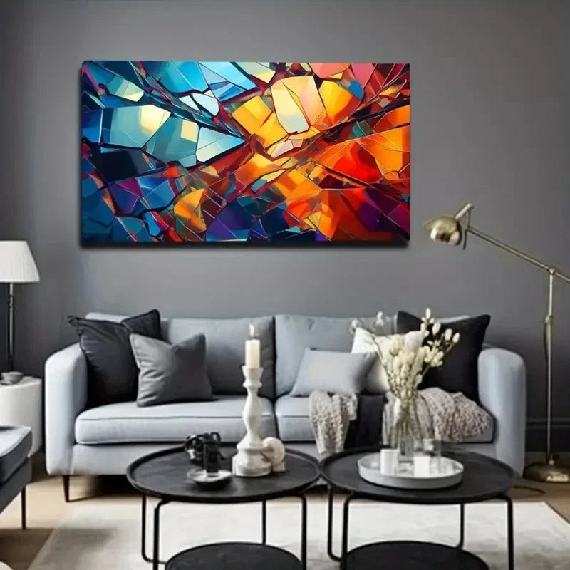 Vibrant Blue Orange & Red Wall Art Canvas Office Home Room Framed 80x45cm