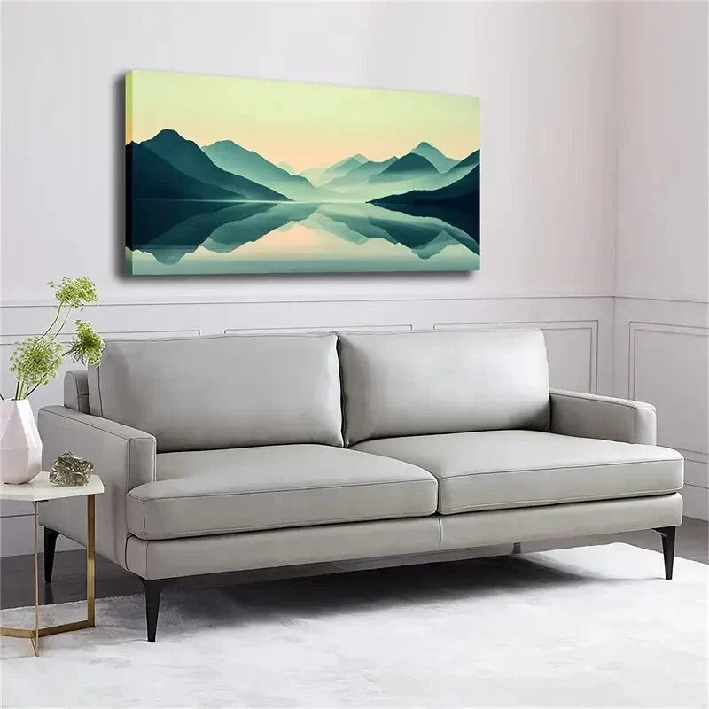 Minimalist Modern Blue-Green Wall Art Canvas Office Home Room Framed 120x60cm