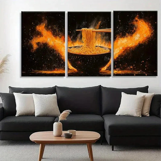 3pcs Bold and Fiery Noodle Dramatic Perfect Wall Art Set Canvas Framed 40x60cm - High Quality Print 100% Australian Made Wall Canvas Ready to Hang