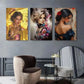 3pcs Elegant Female Figures with Bright Flowers Metal Print Ready to Hang Art