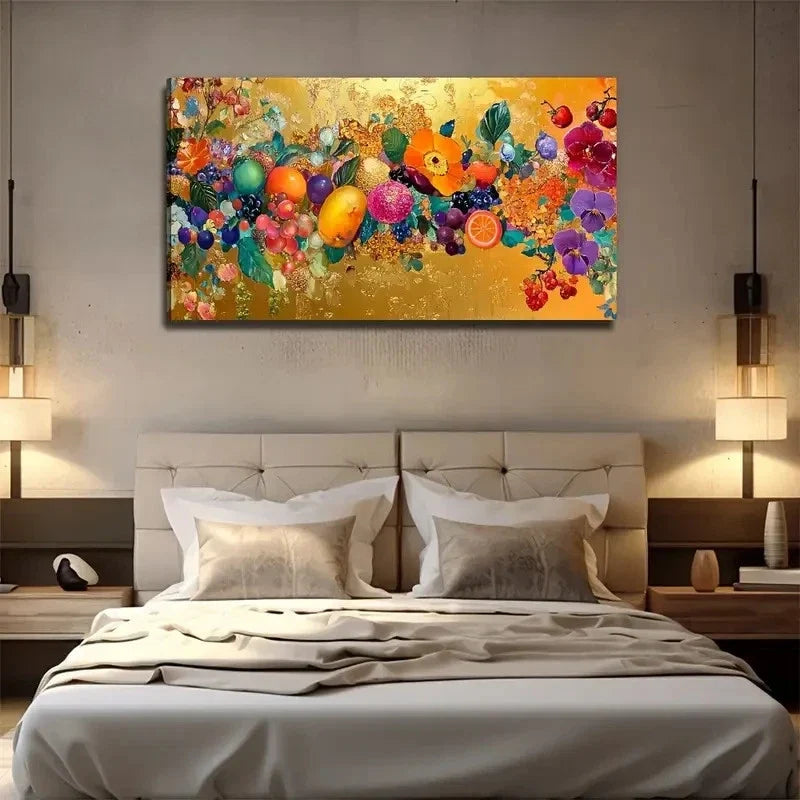 Vibrant Fruit And Flower Wall Art Canvas Office Home Room Framed 80x45cm