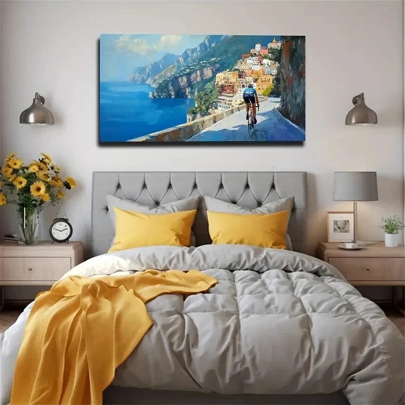 Coastal Mountain Bike Seaside Wall Art Canvas Office Home Room Framed 120x60cm
