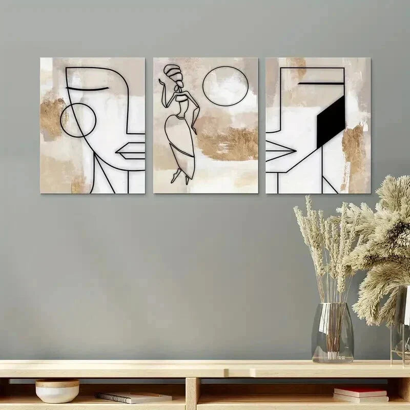 3pcs Neutral Feminine Woman Line Wall Art Set Canvas Framed 40x60cm - High Quality Print 100% Australian Made Wall Canvas Ready to Hang