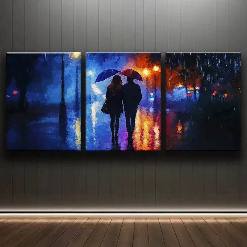 3pcs Romantic Lovers Under Street Light Perfect Wall Art Set Canvas Framed 40x60cm - High Quality Print 100% Australian Made Wall Canvas Ready to Hang