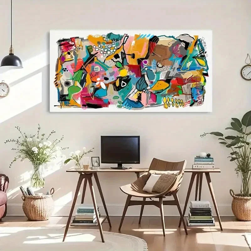 Abstract Graffiti Colourful Wall Art Canvas Office Home Room Framed 120x60cm