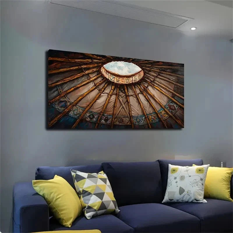 Abstract Minimalist Modern Yurt Wall Art Canvas Office Home Room Framed 120x60cm