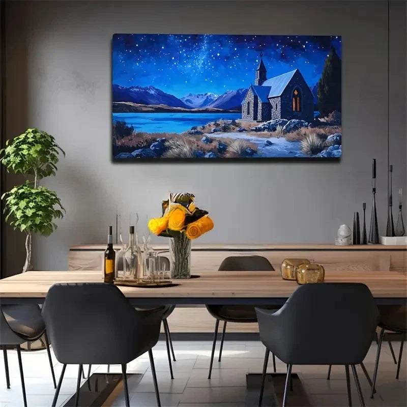 Lakeside Night Scene Wall Art Canvas Office Home Room Framed 120x60cm