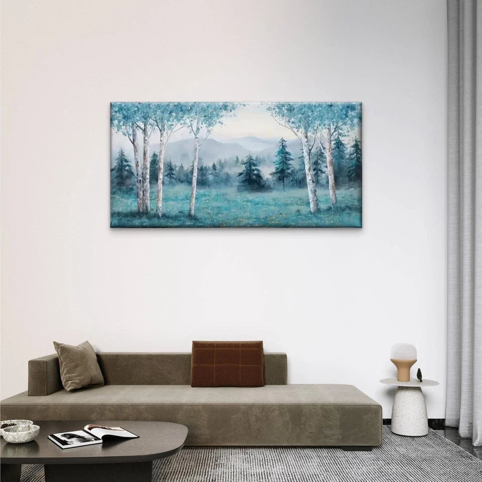 Trees Forest Pine Blue Wall Art Canvas Office Home Room Framed 120x60cm