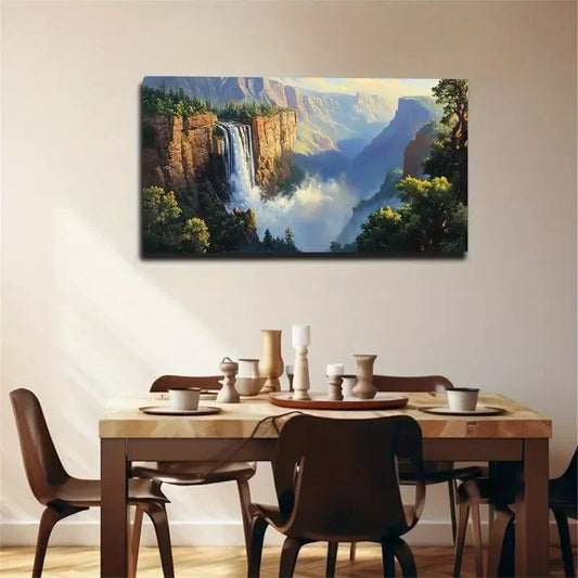 Waterfall Cliff Materials Wall Art Canvas Office Home Room Framed 120x60cm
