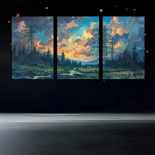 3pcs Vivid Sky Colors Painting Metal Print Ready to Hang Art