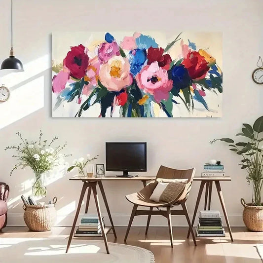 Abstract Floral Multi-Color Wall Art Canvas Office Home Room Framed 120x60cm