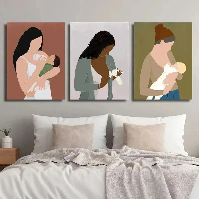 3pcs Breastfeeding & Women's Health Wall Art Set Canvas Framed 40x60cm - High Quality Print 100% Australian Made Wall Canvas Ready to Hang