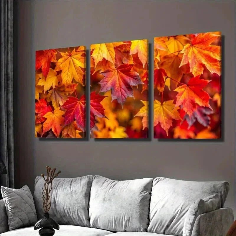 3pcs Vibrant Autumn Leaves Landscape Wall Art Set Canvas Framed 40x60cm - High Quality Print 100% Australian Made Wall Canvas Ready to Hang