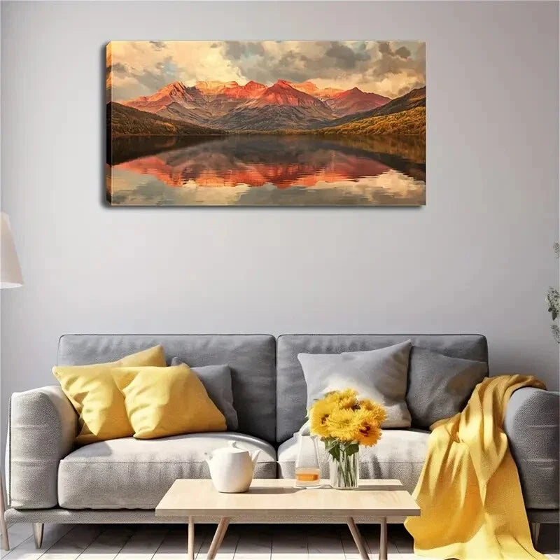 Serene Mountain Reflection Lake Wall Art Canvas Office Home Room Framed 120x60cm