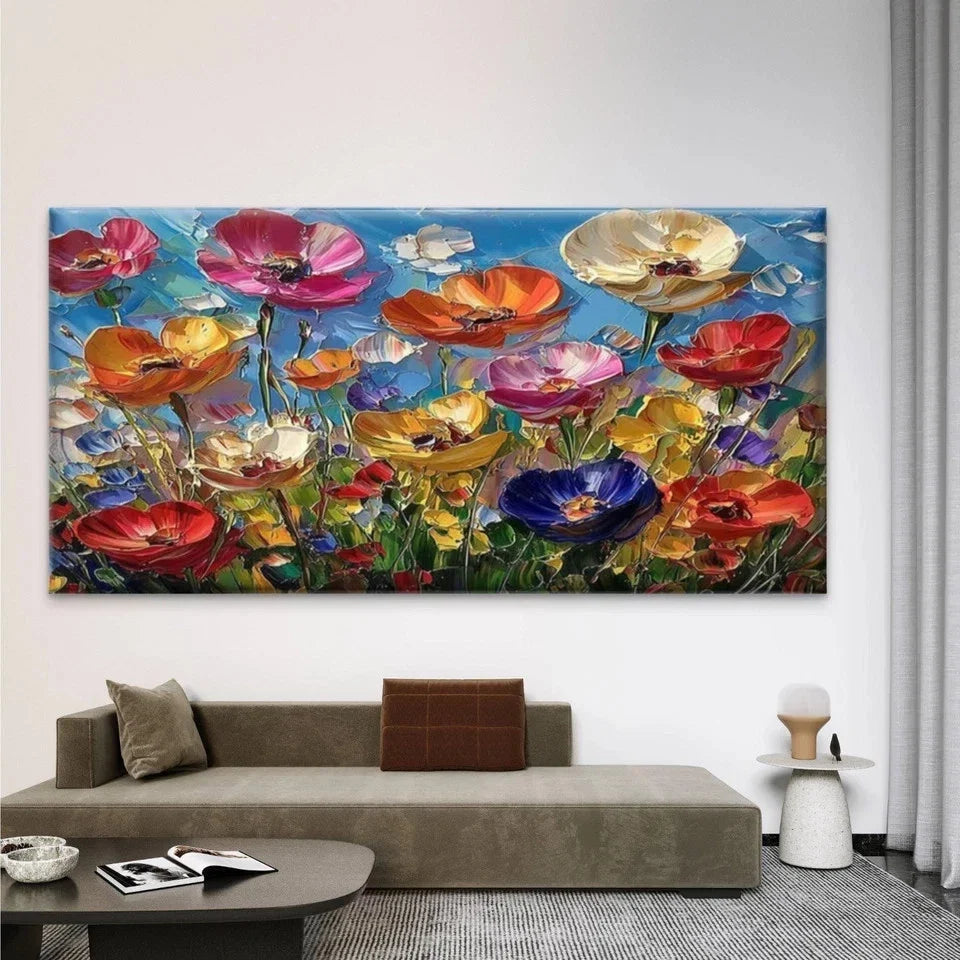 Abstract Tulip Flower Field Wall Art Canvas Office Home Room Framed 80x45cm