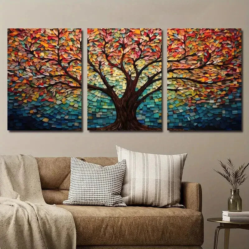 3pcs Abstract Colorful Tree of Life Wall Art Set Canvas Framed 40x60cm - High Quality Print 100% Australian Made Wall Canvas Ready to Hang