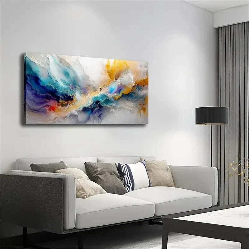 Abstract Fluid White Perfect Wall Art Canvas Office Home Room Framed 80x45cm