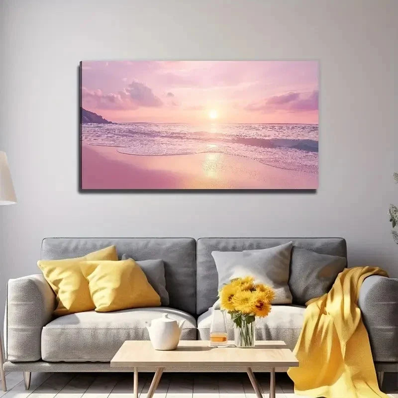 Sunset Beach Landscape Wall Art Canvas Office Home Room Framed 120x60cm