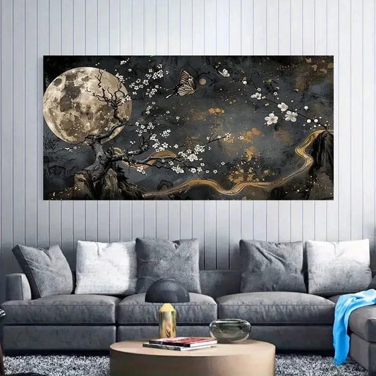 Peach Tree With Moonlight Wall Art Canvas Office Home Room Framed 120x60cm