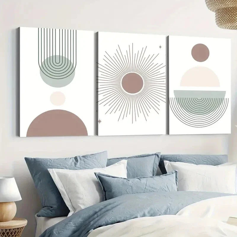 3pcs Modern Boho Art Colors Rainbow Sun and Stars Wall Art Set Canvas Framed 40x60cm - High Quality Print 100% Australian Made Wall Canvas Ready to Hang