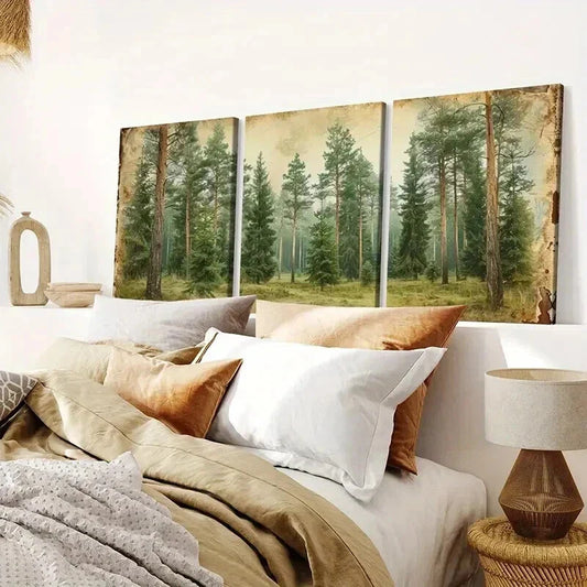 3pcs Rustic Forest Trees Landscape Wall Art Set Canvas Framed 40x60cm - High Quality Print 100% Australian Made Wall Canvas Ready to Hang