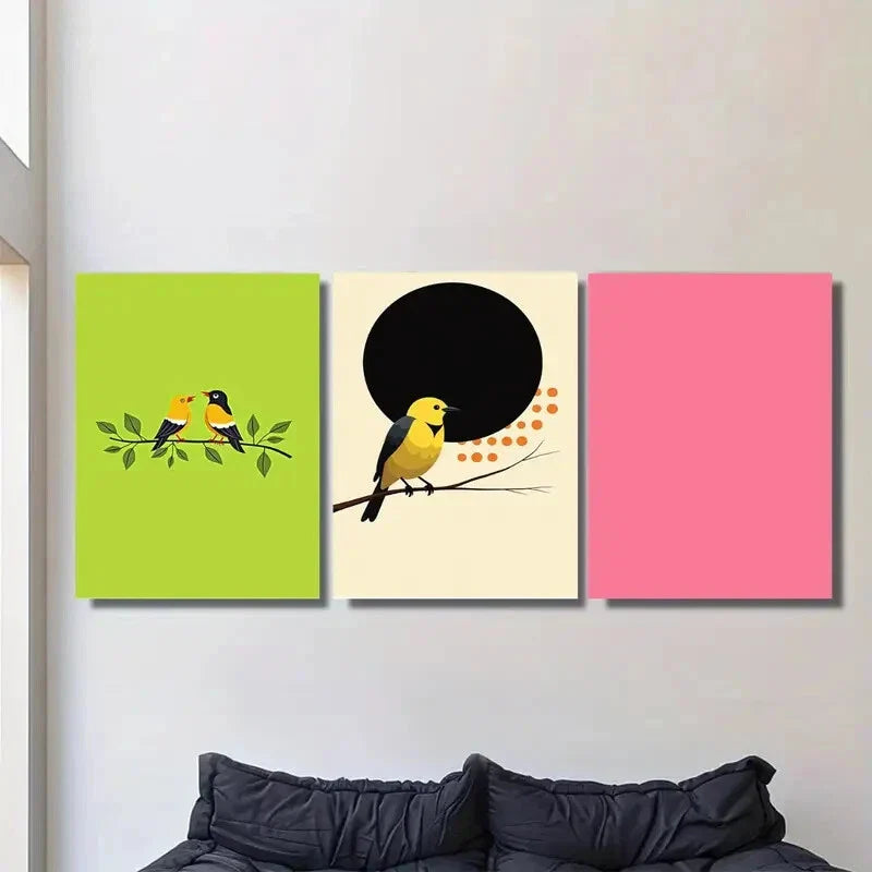 3pcs Elegant Bird Vibrant Colors & Unique Design Metal Print Ready to Hang Art