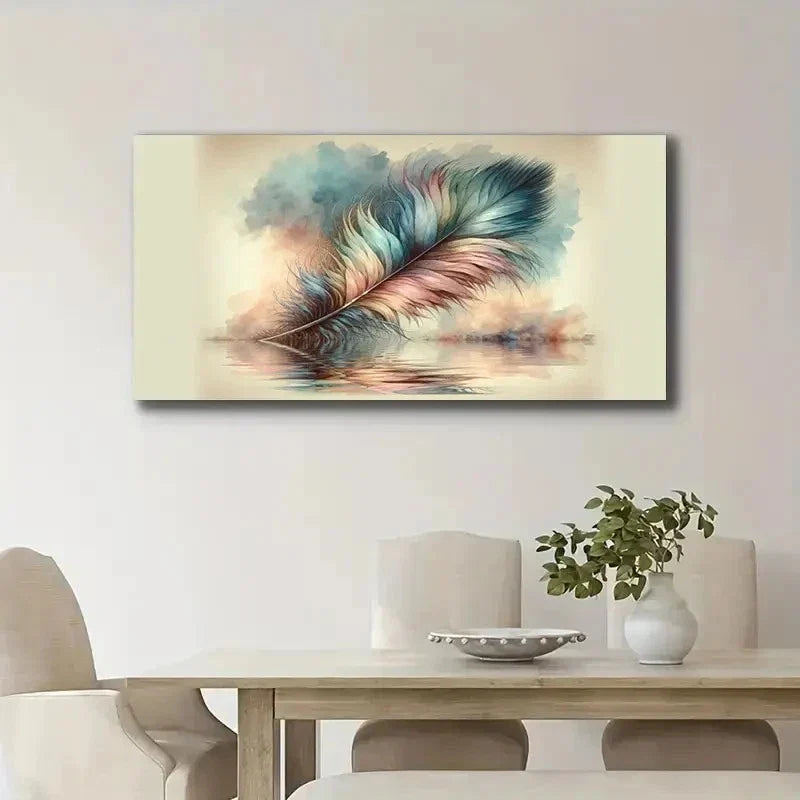Colourful Feather Designs Wall Art Canvas Office Home Room Framed 120x60cm