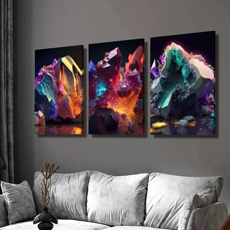 3pcs Gorgeous Crystal Stones Decoration Wall Art Set Canvas Framed 40x60cm - High Quality Print 100% Australian Made Wall Canvas Ready to Hang