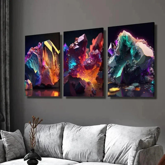 3pcs Gorgeous Crystal Stones Decoration Wall Art Set Canvas Framed 40x60cm - High Quality Print 100% Australian Made Wall Canvas Ready to Hang