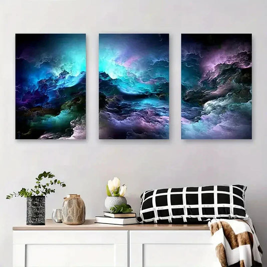 3pcs Vibrant Colorful Ocean and Sky Abstract Metal Print Ready to Hang Art