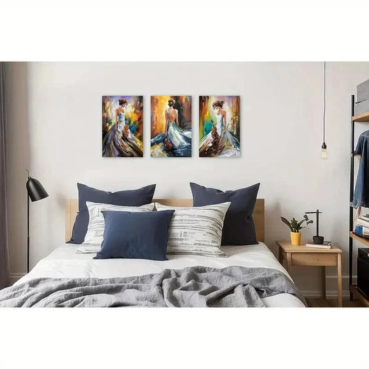 3pcs Elegant Violinist in Oil Painting Metal Print Ready to Hang Art