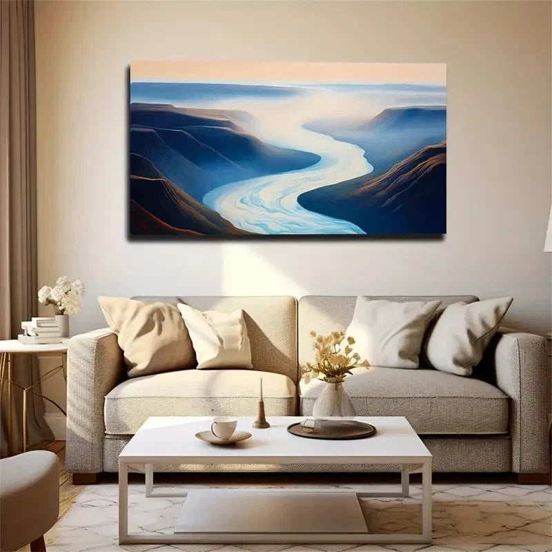 River Landscape Décor Style Wall Art canvas Office Home Room Framed 120x60cm