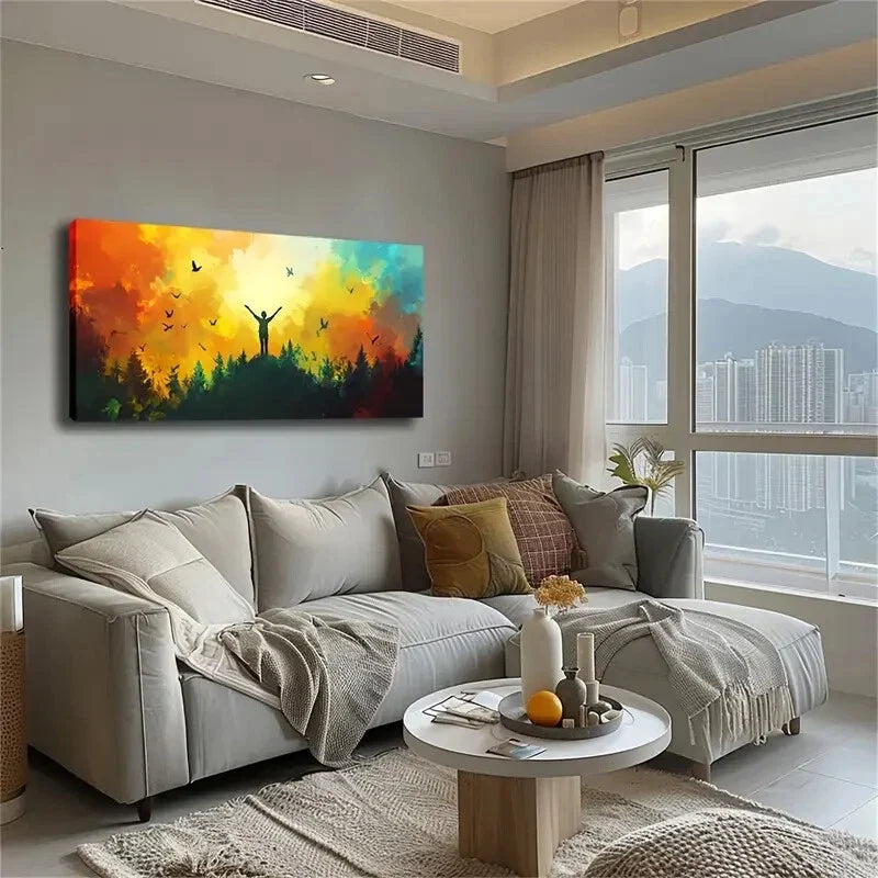 Human Figure Standing On Top Wall Art Canvas Office Home Room Framed 120x60cm