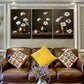 3pcs Golden Flower Vase White Florals Metal Print Ready to Hang Art