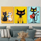 3pcs Colorful Cat Animal Lovers Black Yellow Wall Art Set Canvas Framed 40x60cm - High Quality Print 100% Australian Made Wall Canvas Ready to Hang