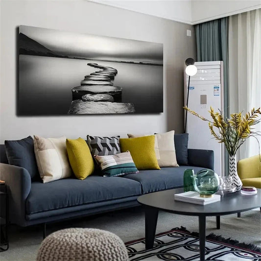 Black and White Slate Road Wall Art canvas office home room framed 120x60cm