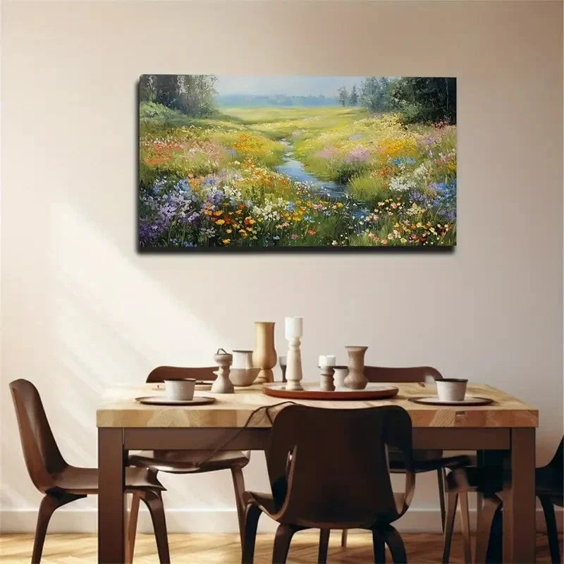 Wildflowers Everywhere Stream Wall Art Canvas Office Home Room Framed 120x60cm