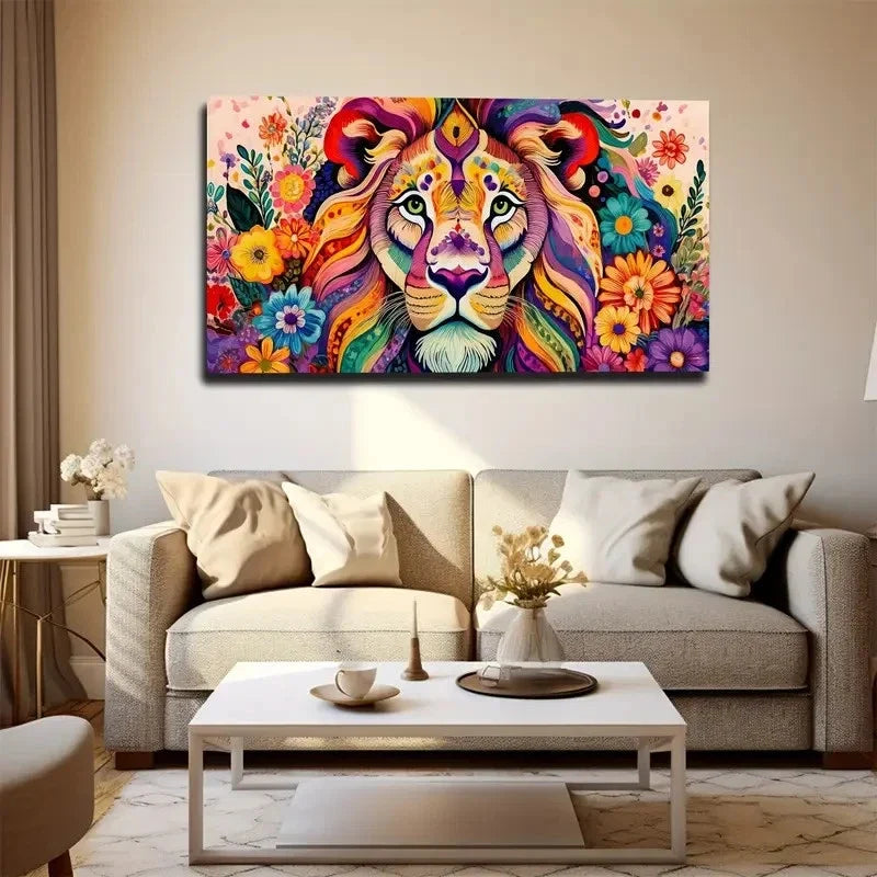 Decoration Colorful Lion Wall Art Canvas Office Home Room Framed 80x45cm