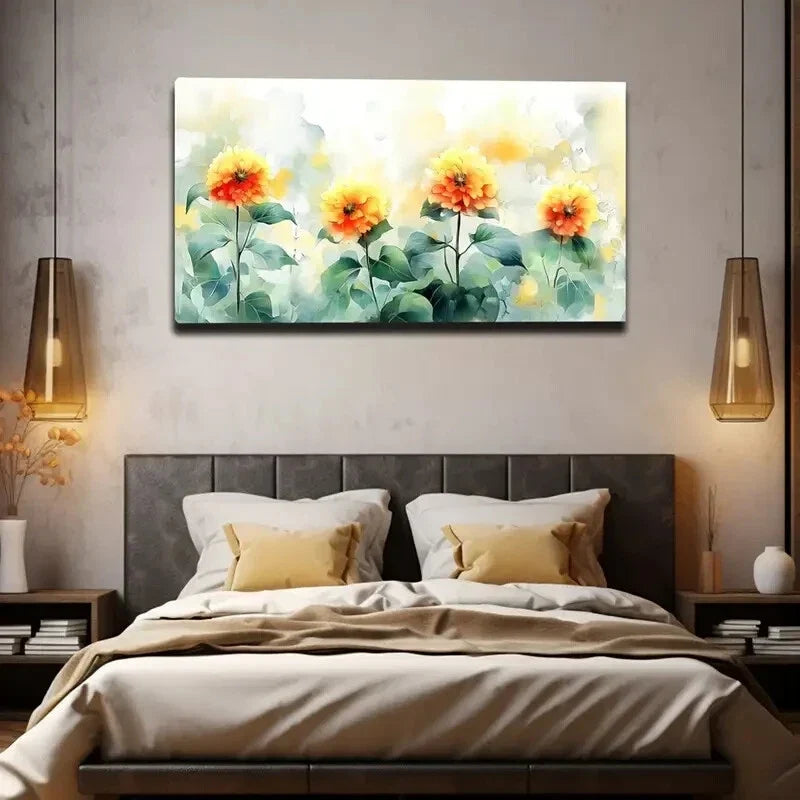 Vibrant Orange Yellow Flowers Wall Art Canvas Office Home Room Framed 120x60cm