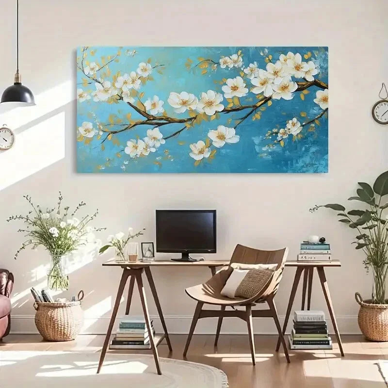 Elegant Plum Blossom White Wall Art Canvas Office Home Room Framed 120x60cm